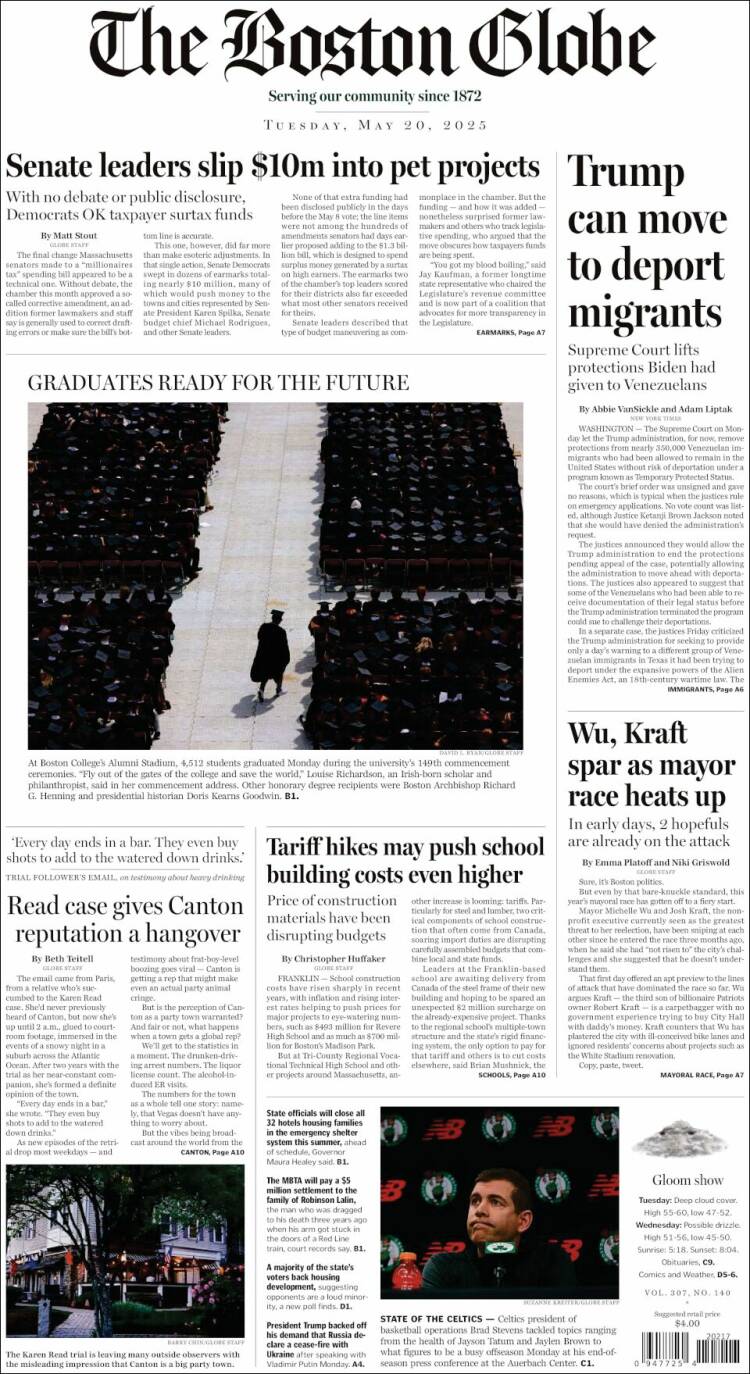 Portada de Boston Globe (USA)