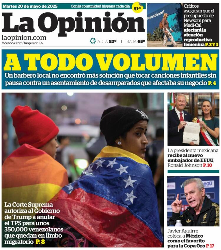 Portada de La Opinión (USA)