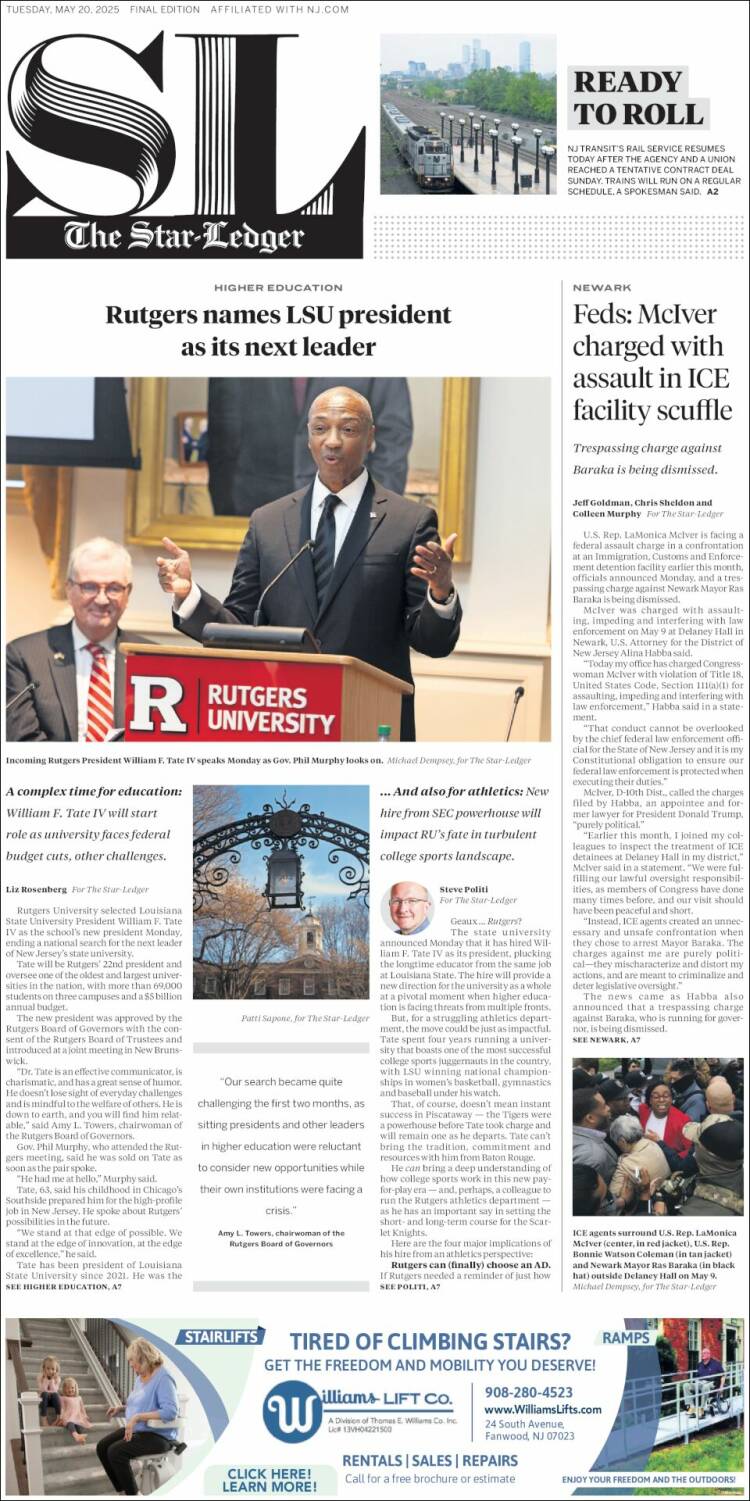 Portada de Star-Ledger (USA)