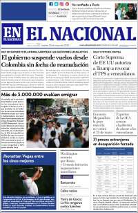 Portada de El Nacional (Venezuela)