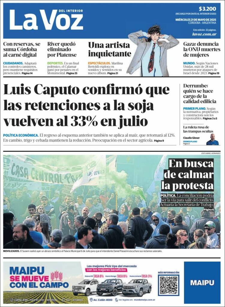 Portada de La Voz del Interior (Argentina)