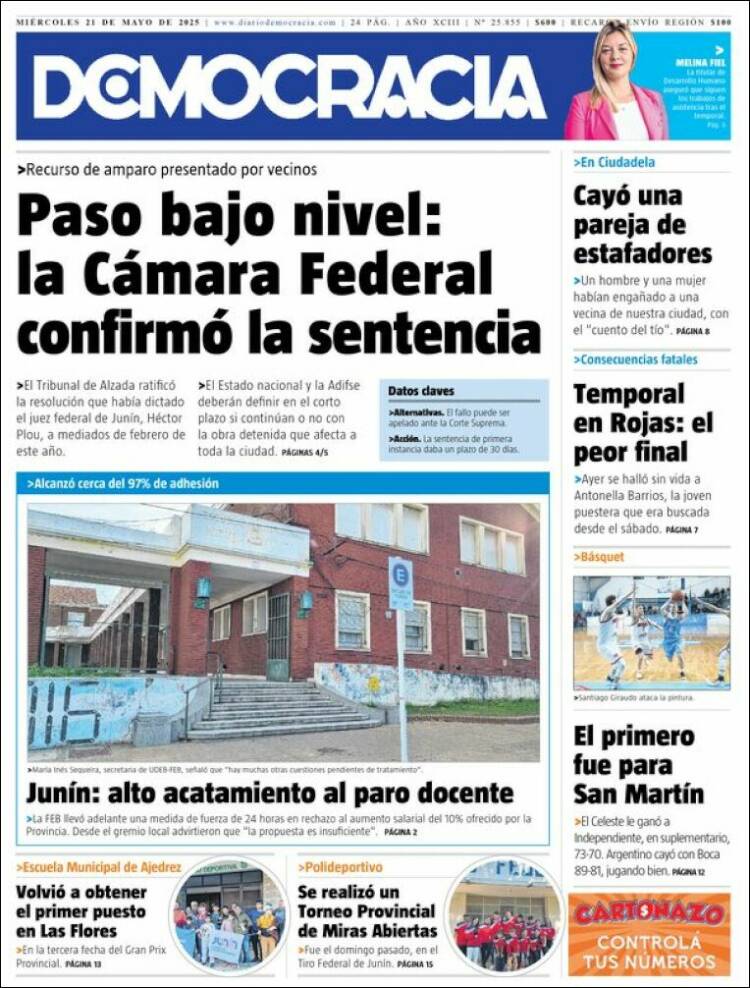 Portada de Diario Democracia (Argentina)