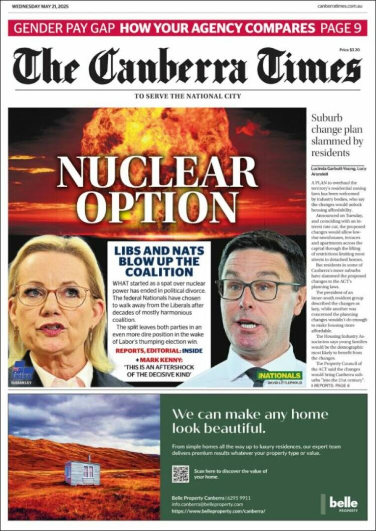 Portada de The Canberra Times (Australie)