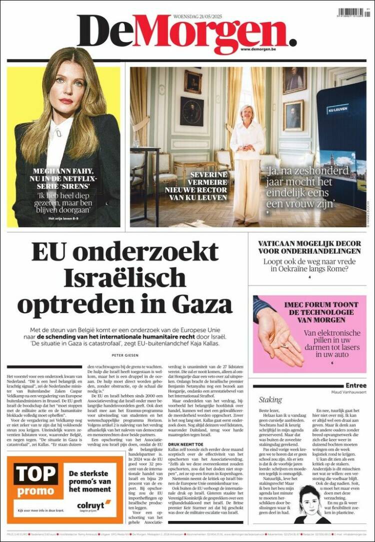 Portada de De Morgen (Belgique)