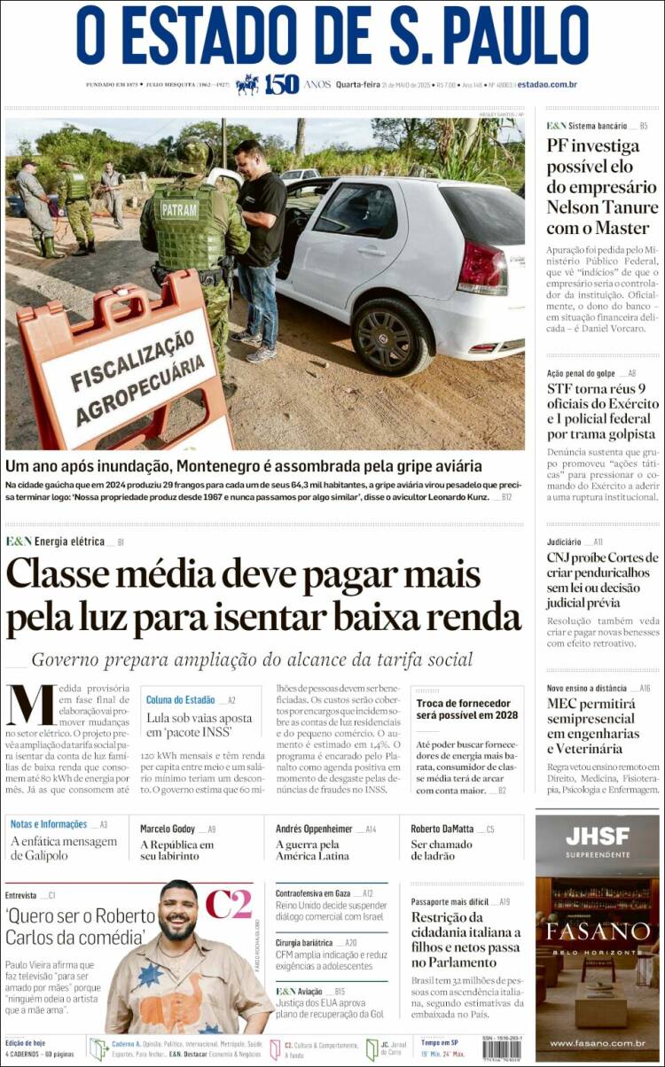 Portada de O Estado de São Paulo (Brésil)
