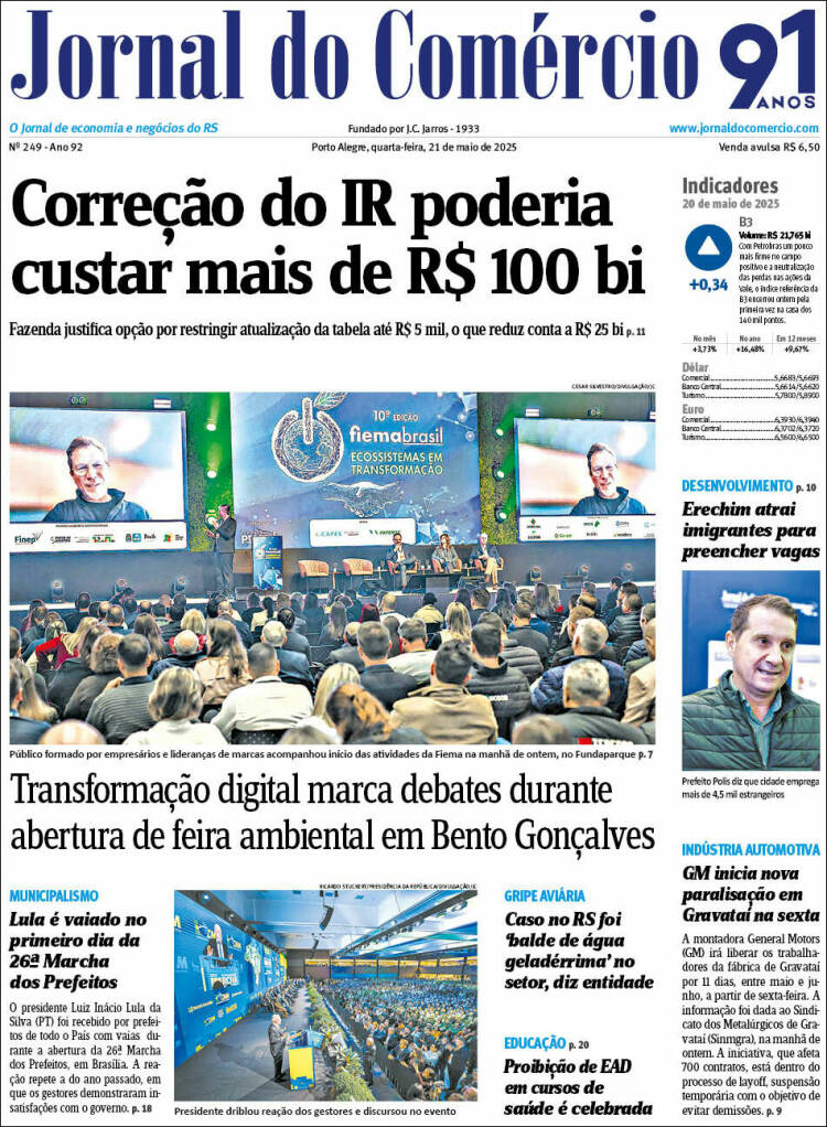 Portada de Jornal do Comércio (Brésil)