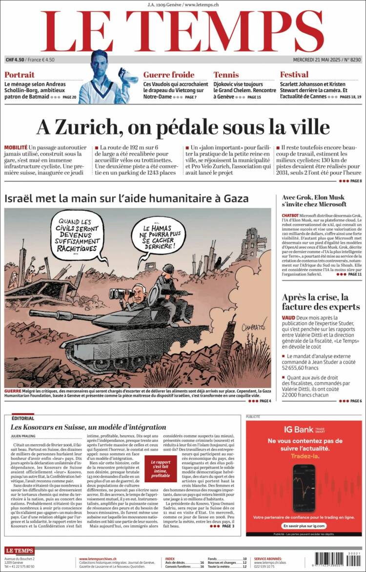Portada de Le Matin (Suisse)