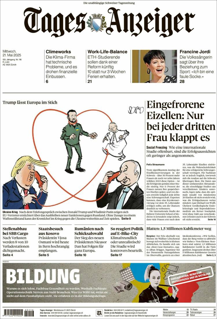 Portada de Tages-Anzeiger (Suisse)