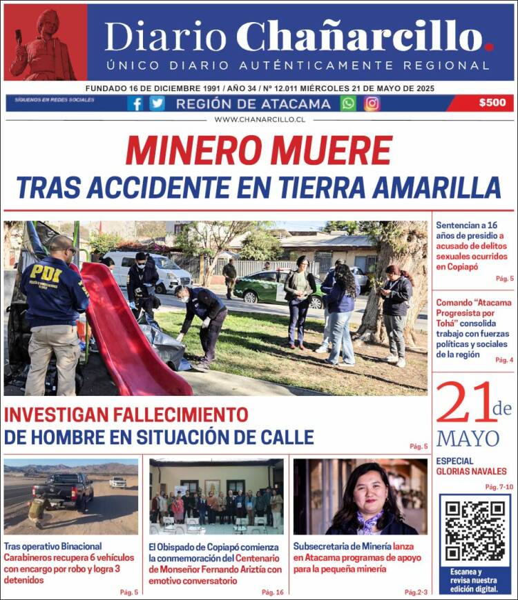 Portada de Diario Chañarcillo (Chili)