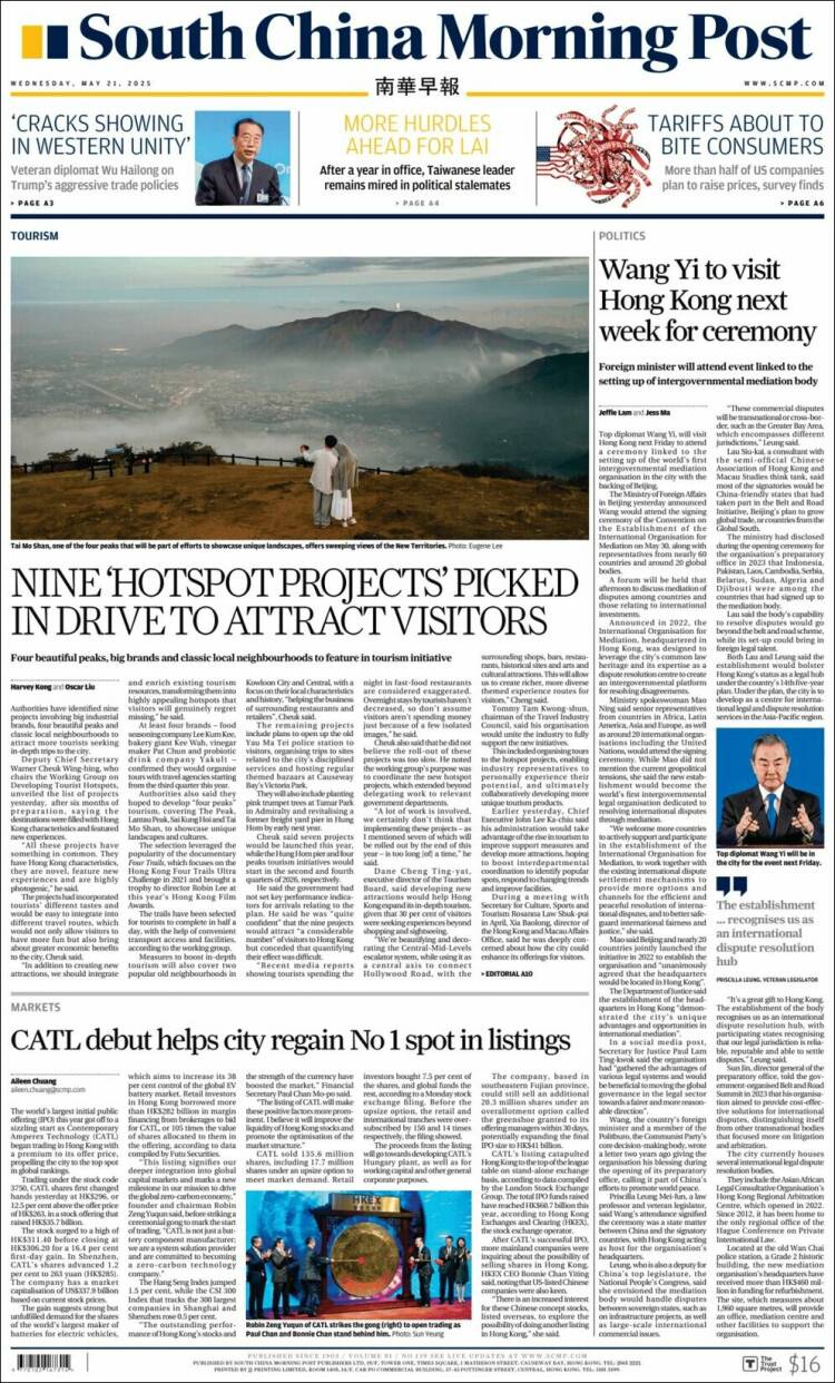 Portada de South China Morning Post (Chine)