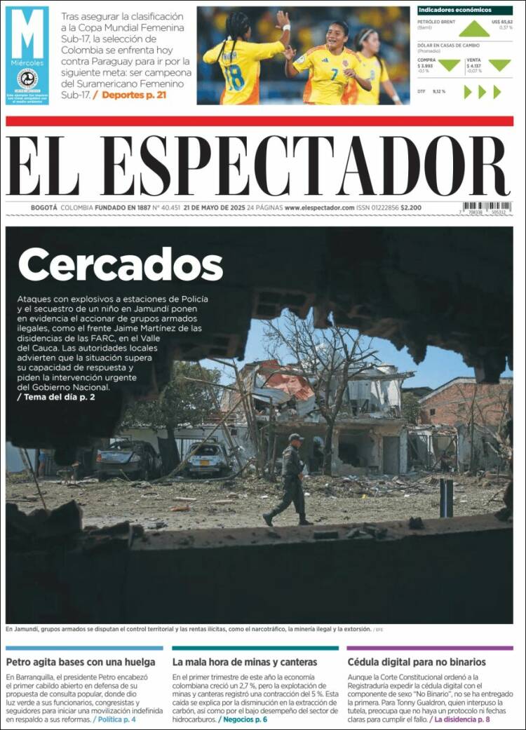 Portada de El Espectador (Colombie)