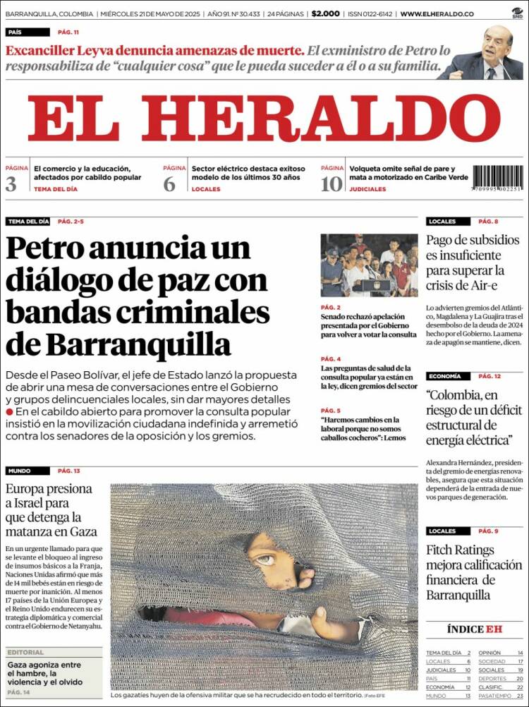 Portada de El Heraldo (Colombie)