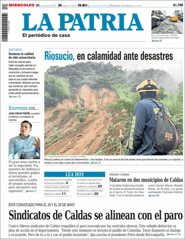 Portada de La Patria (Colombie)