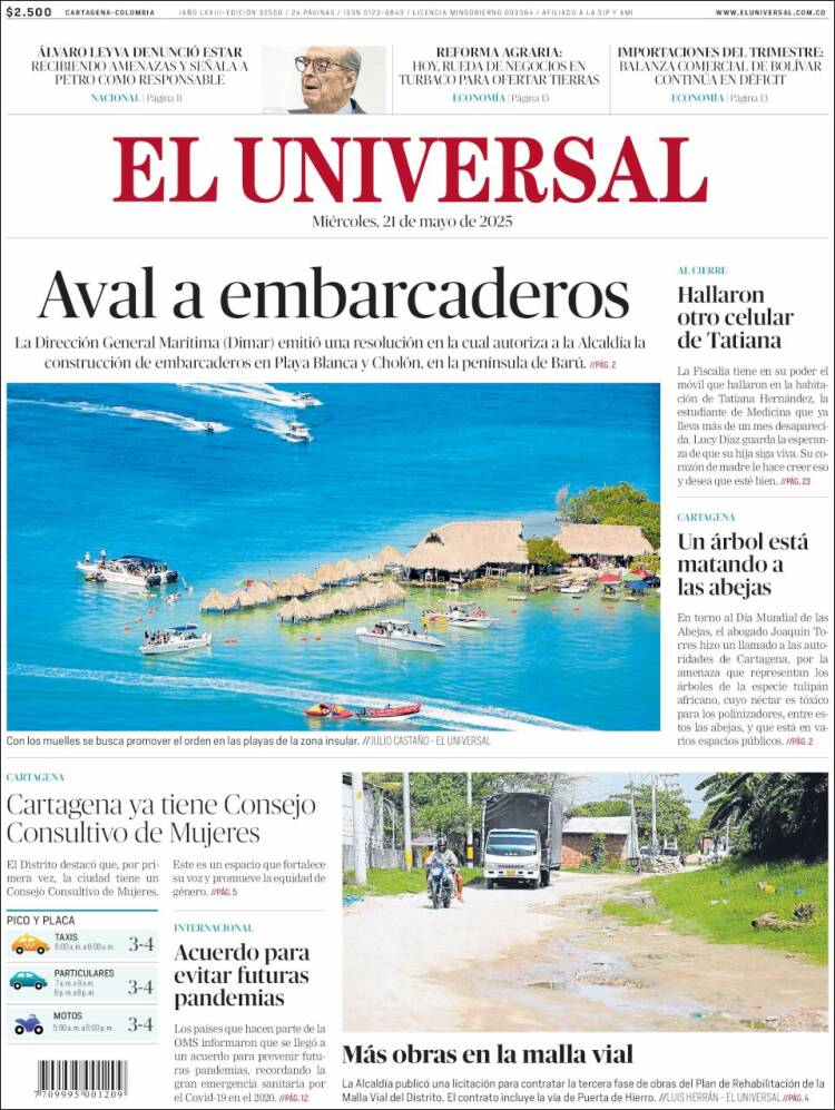Portada de El Universal (Colombie)