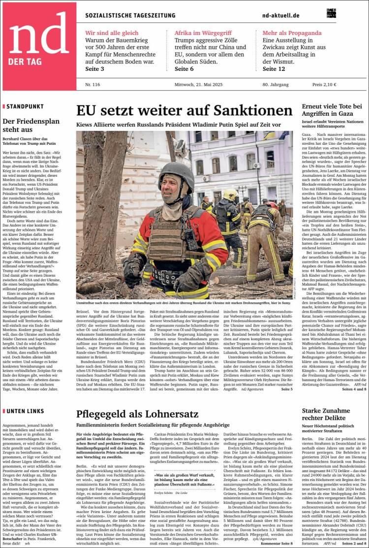 Portada de Neues Deutschland (Alemania)