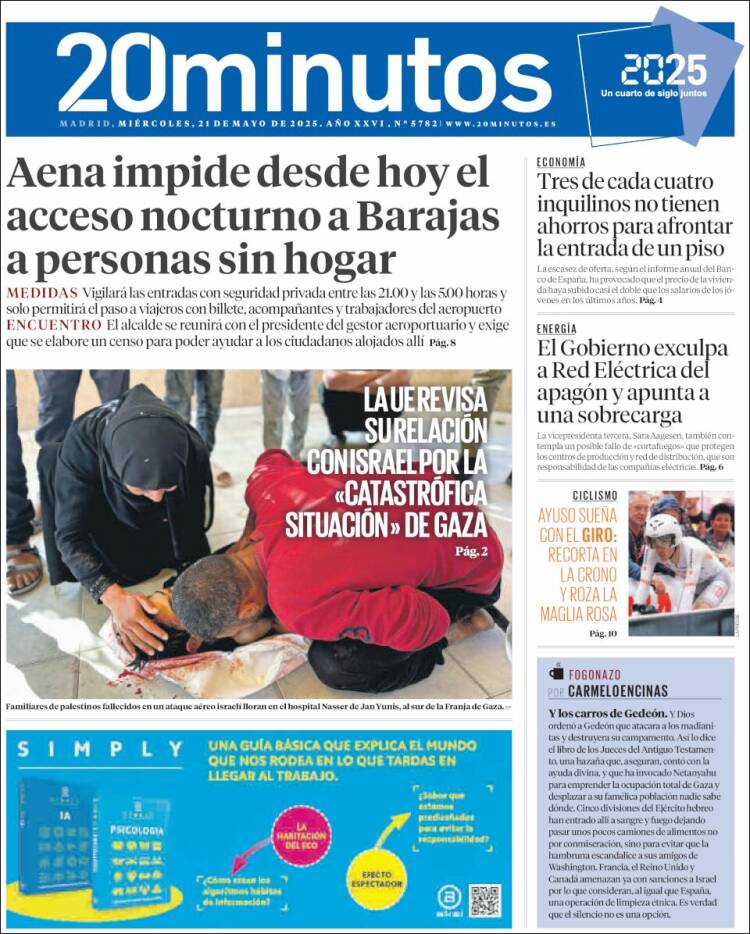 Portada de 20 Minutos - Madrid (España)