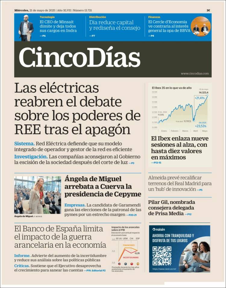 Portada de Cinco Días (Espagne)