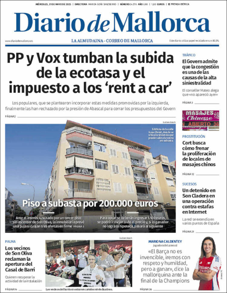 Portada de Diario de Mallorca (España)