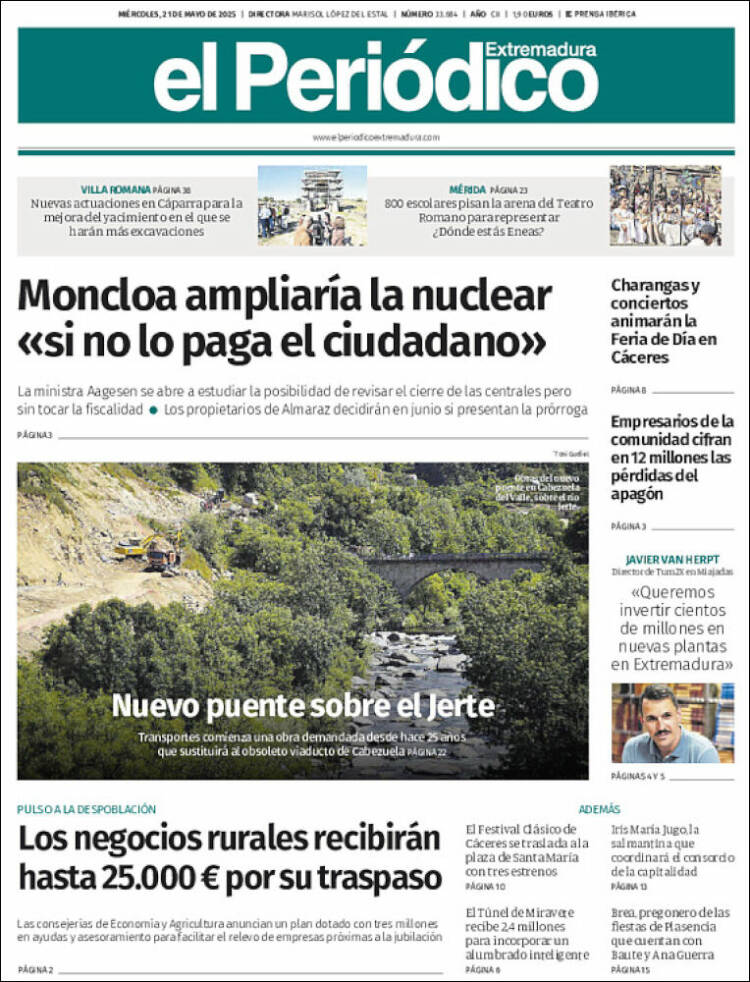 Portada de El Periódico de Extremadura (España)