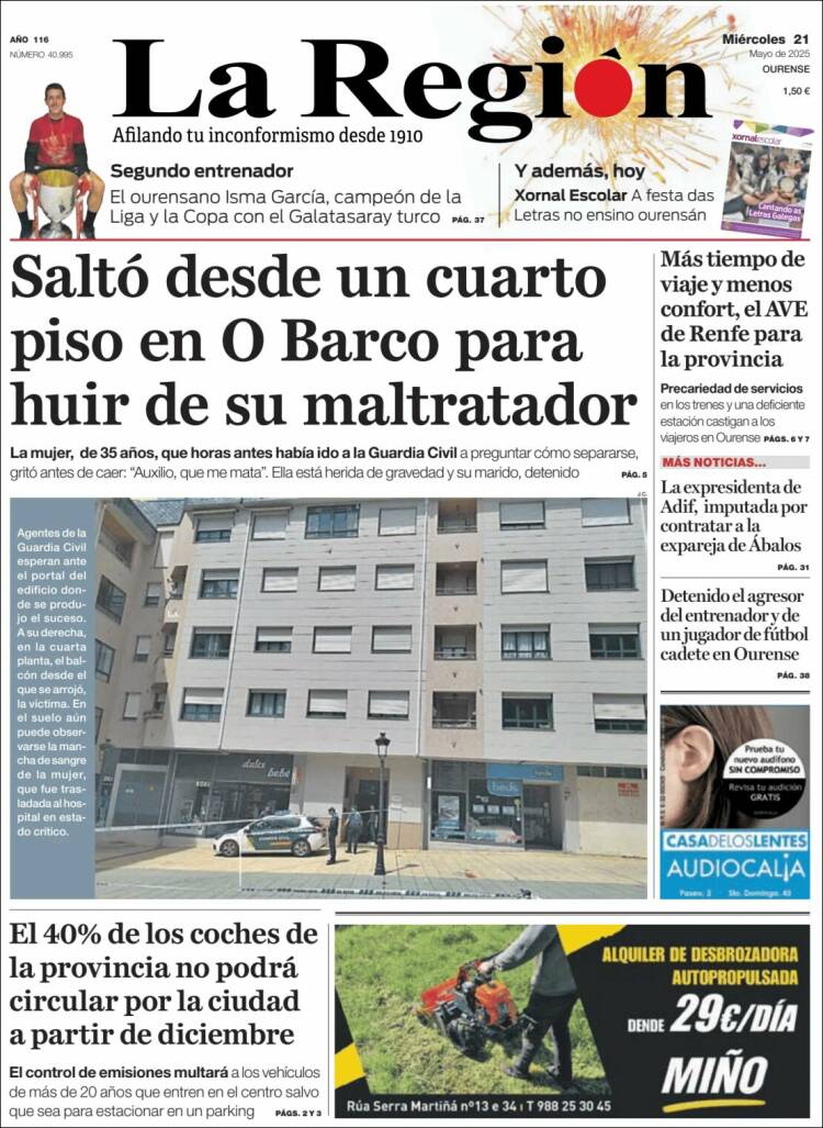 Portada de La Región de Ourense (España)
