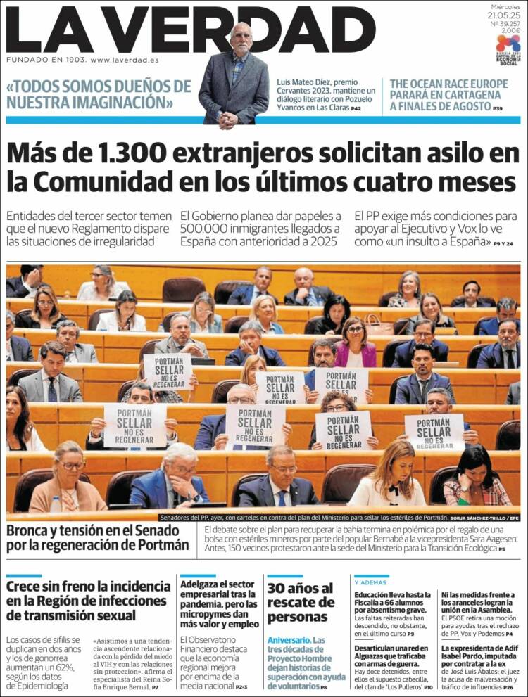 Portada de La Verdad de Murcia (España)