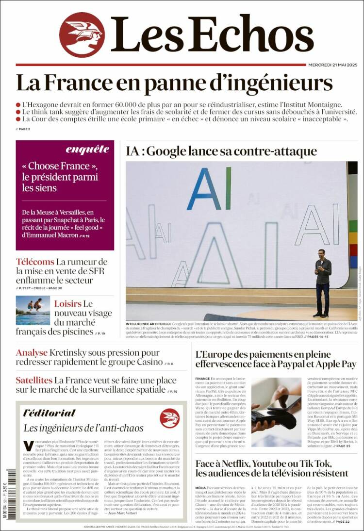 Portada de Les Echos (France)