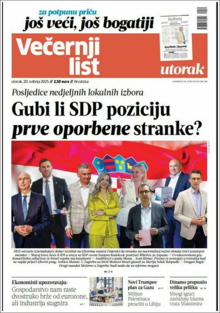 Portada de Večernji (Croatie)