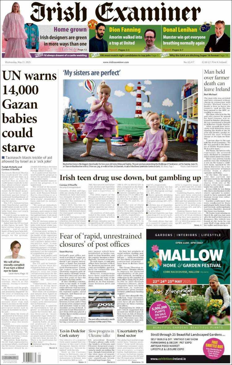 Portada de Irish Examiner (Irlande)