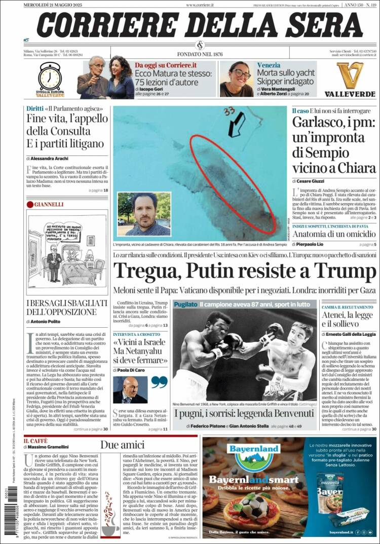 Portada de Corriere della Sera (Italie)
