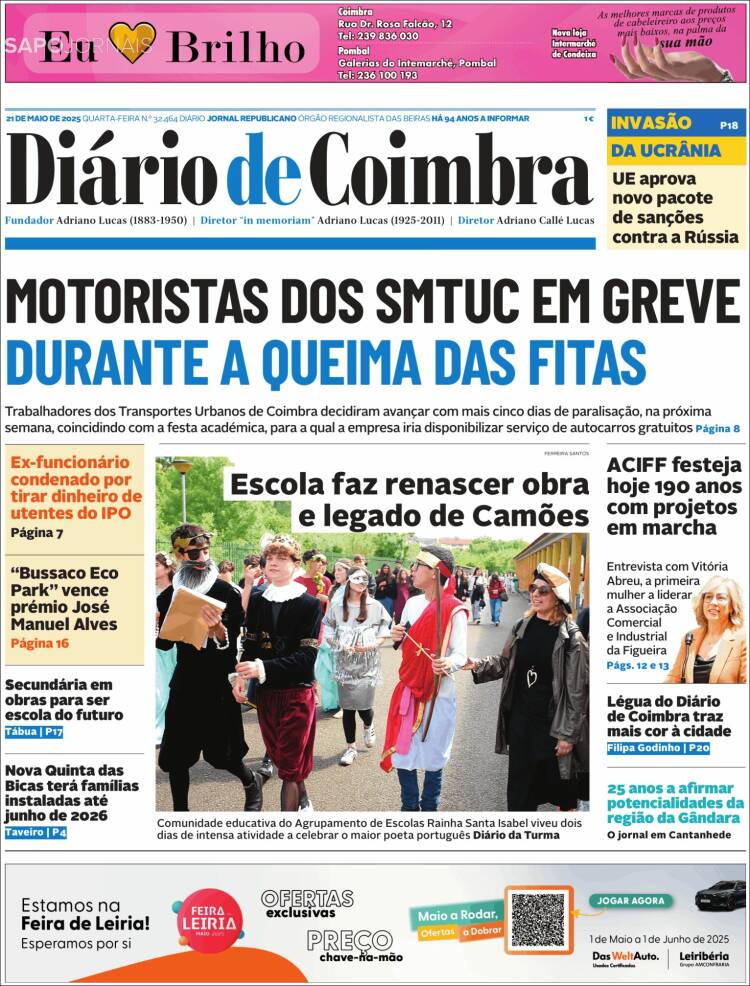 Portada de Diário de Coimbra (Portugal)