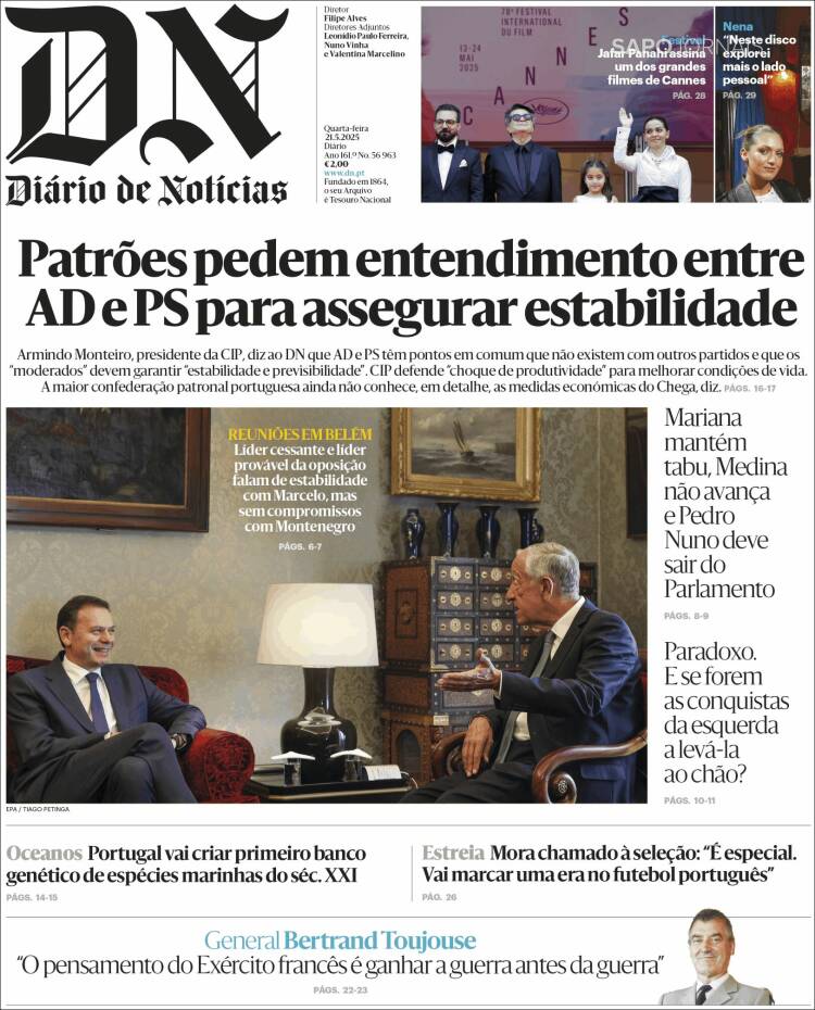 Portada de Diário de Noticias (Portugal)