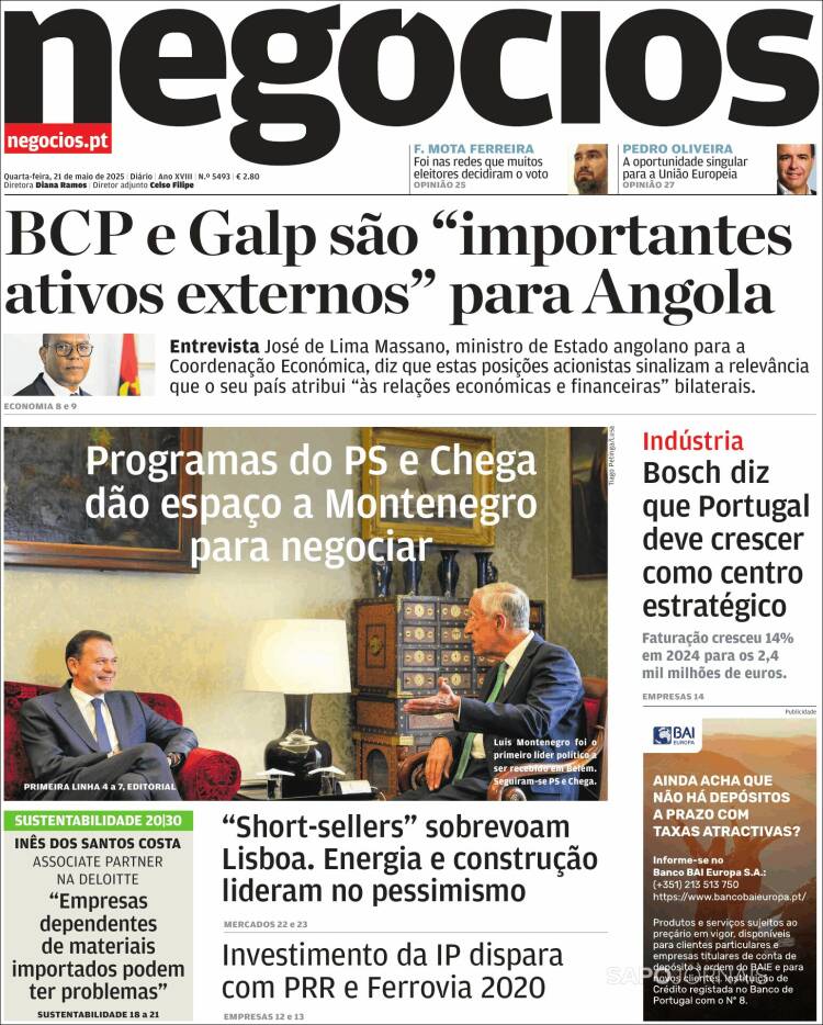 Portada de Jornal de Negócios (Portugal)