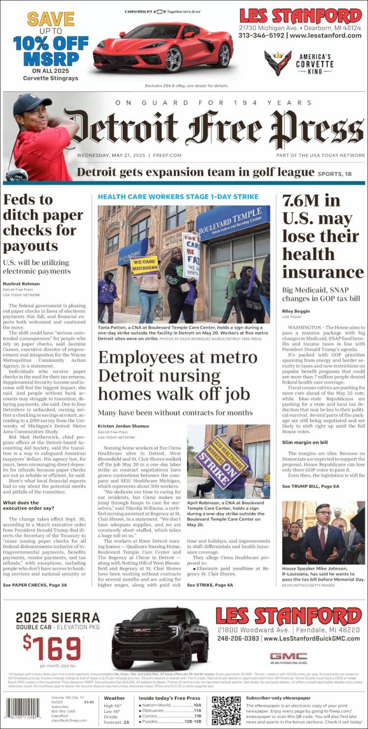 Portada de Detroit Free Press (États-Unis)