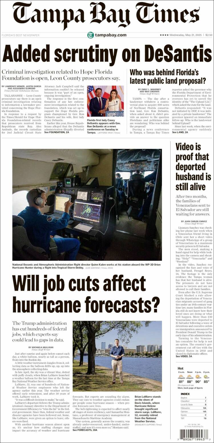 Portada de Tampa Bay Times (USA)