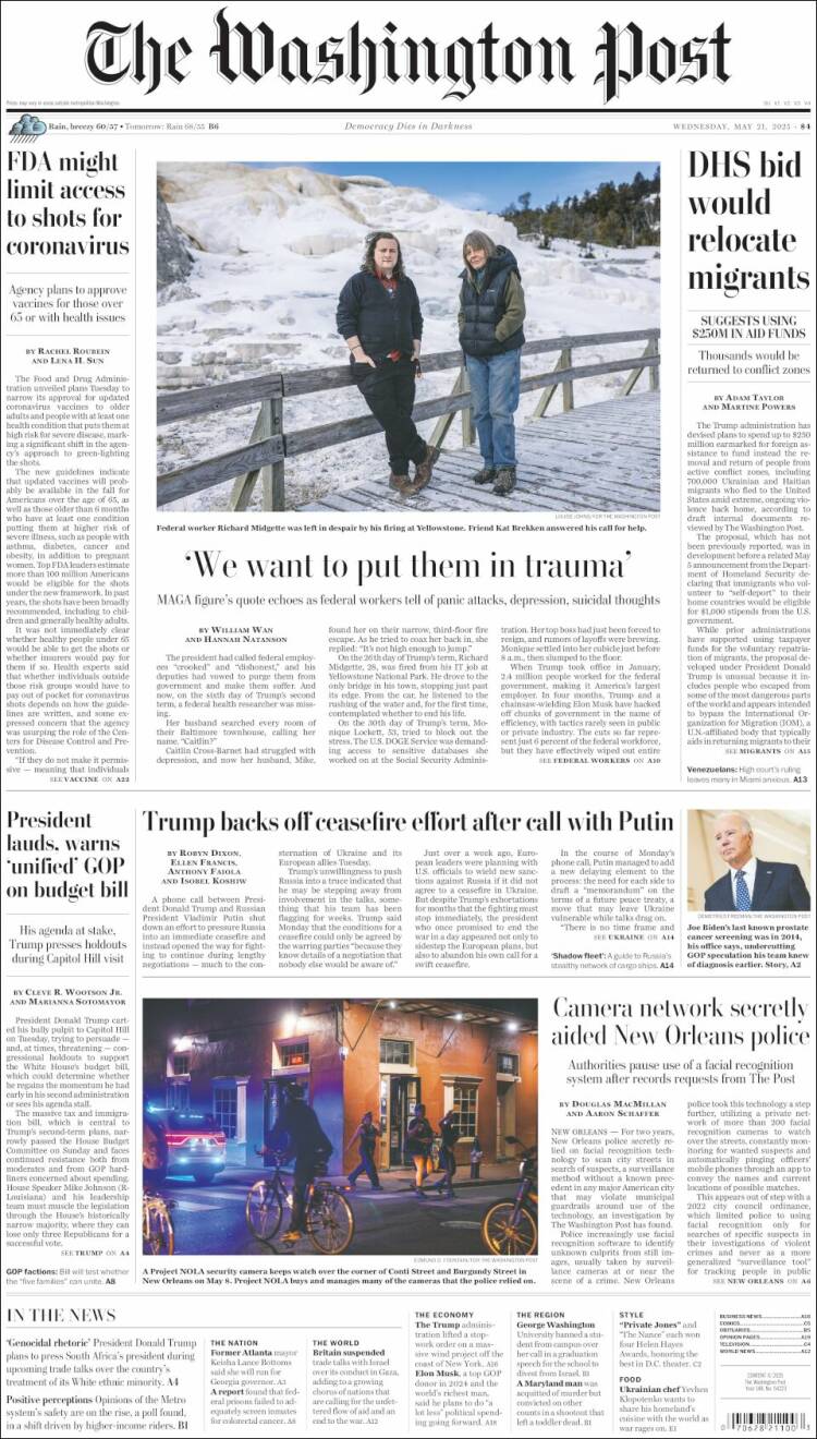 Portada de The Washington Post (USA)