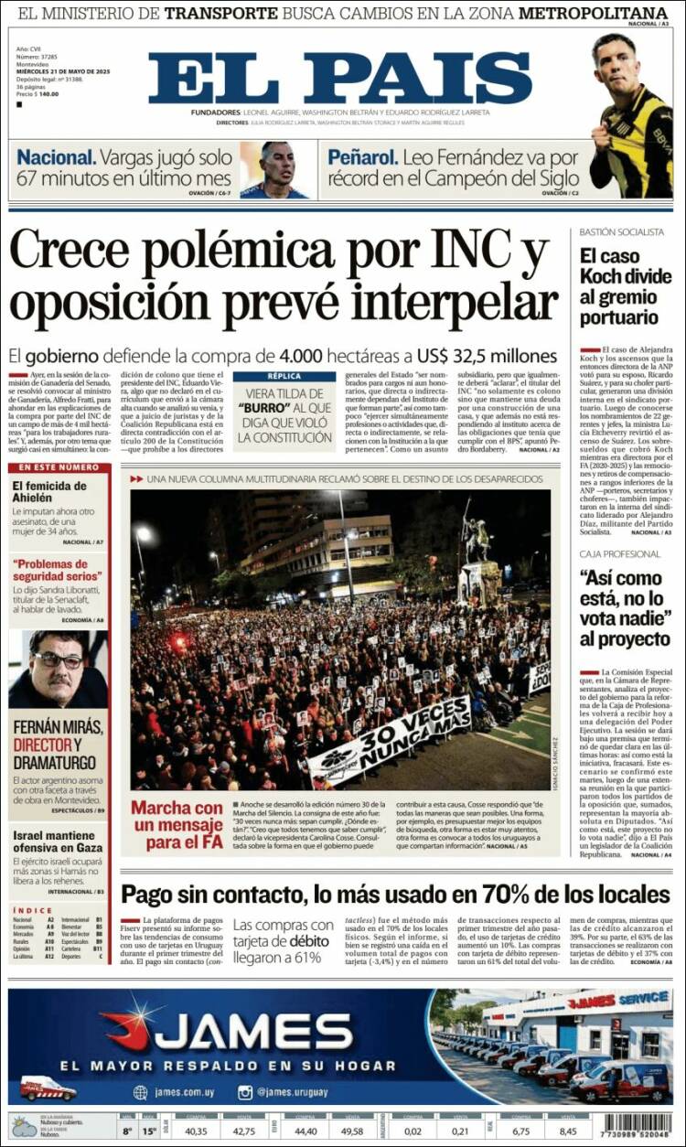 Portada de El País (Uruguay)