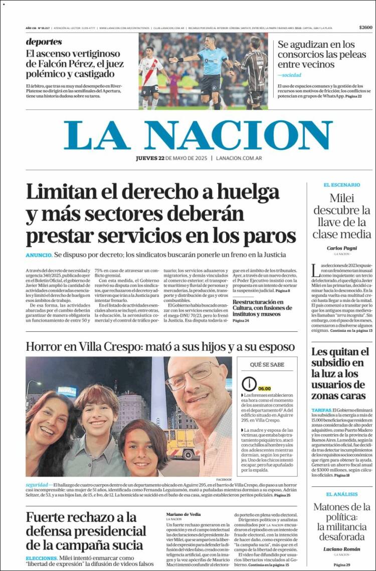 Portada de La Nación (Argentina)