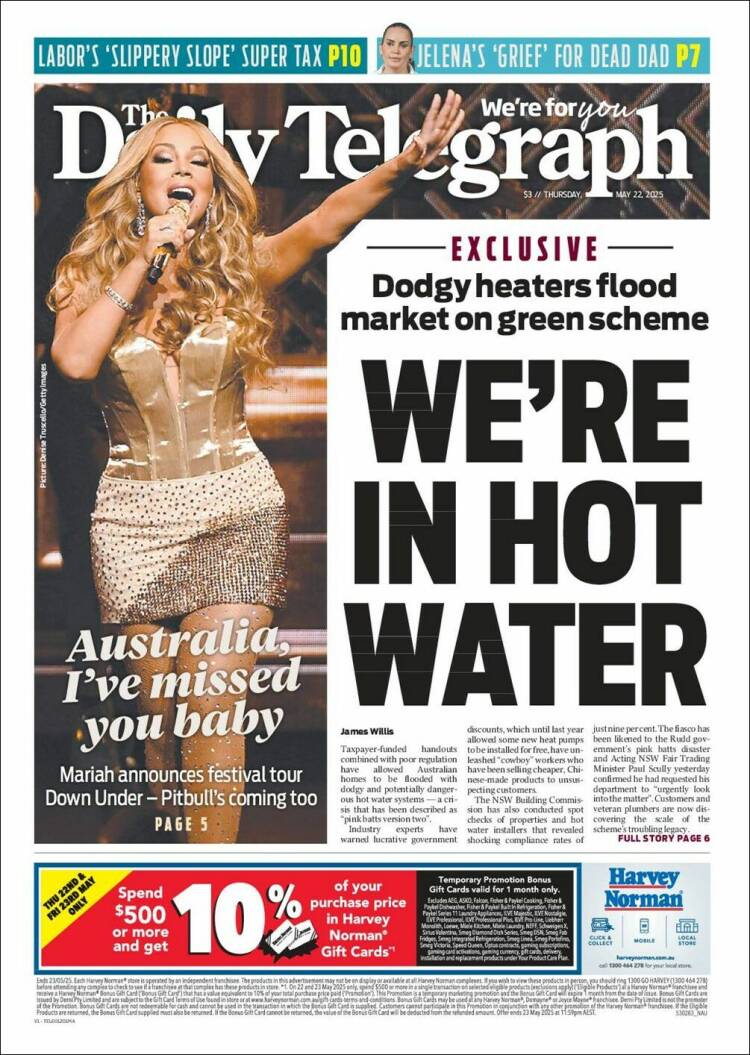 Portada de The Daily Telegraph (Australie)