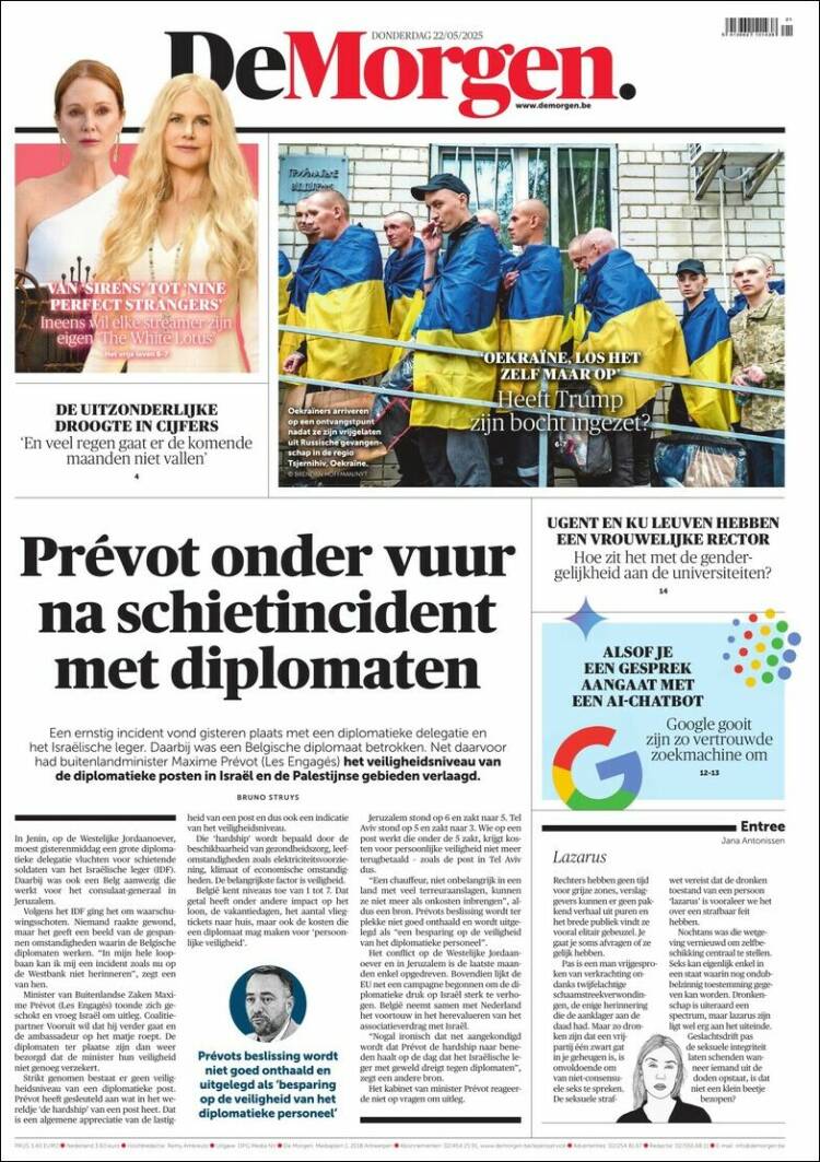 Portada de De Morgen (Belgique)