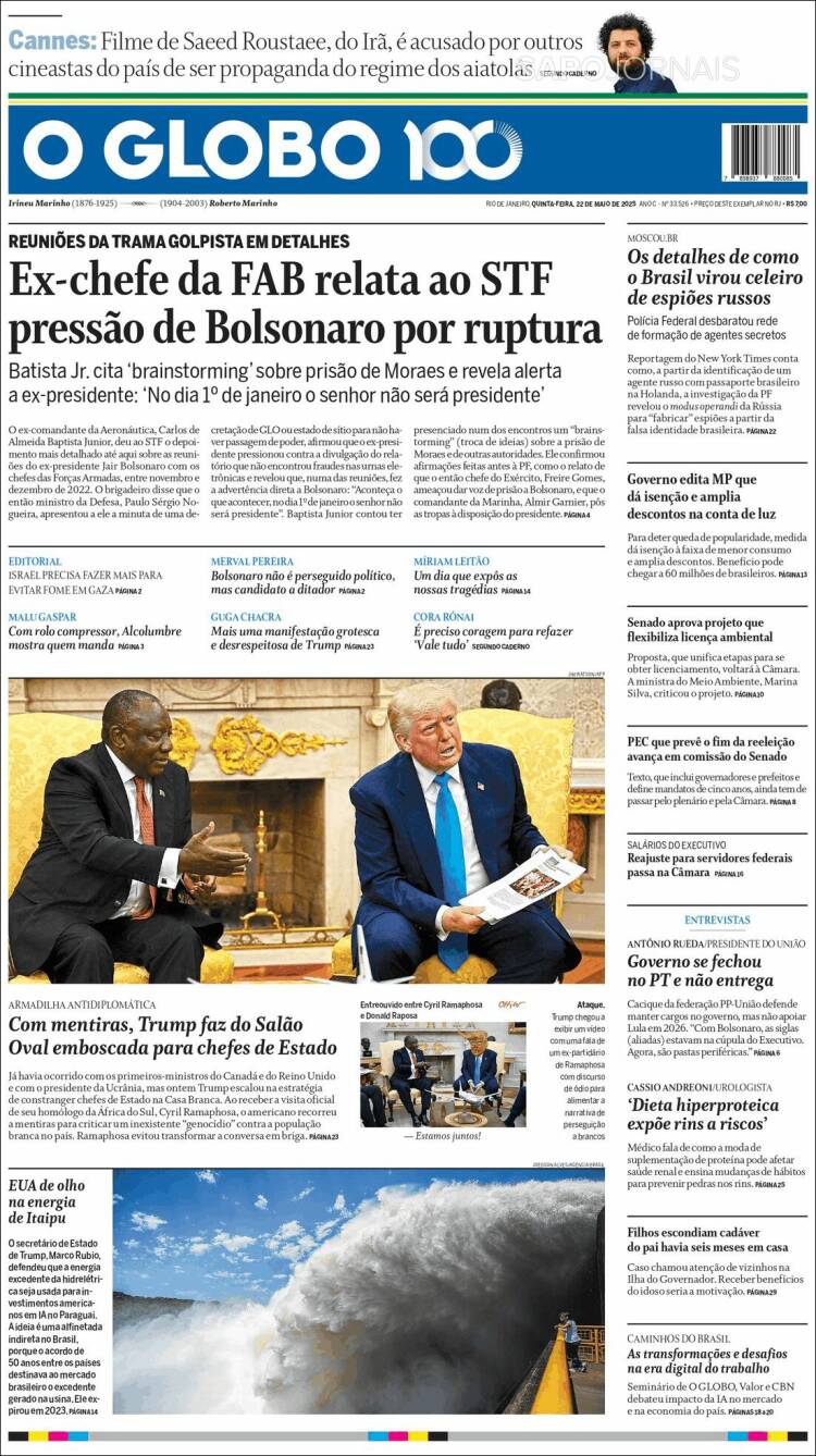 Portada de O Globo (Brésil)