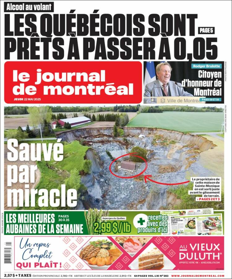 Portada de Le Journal de Montréal (Canadá)