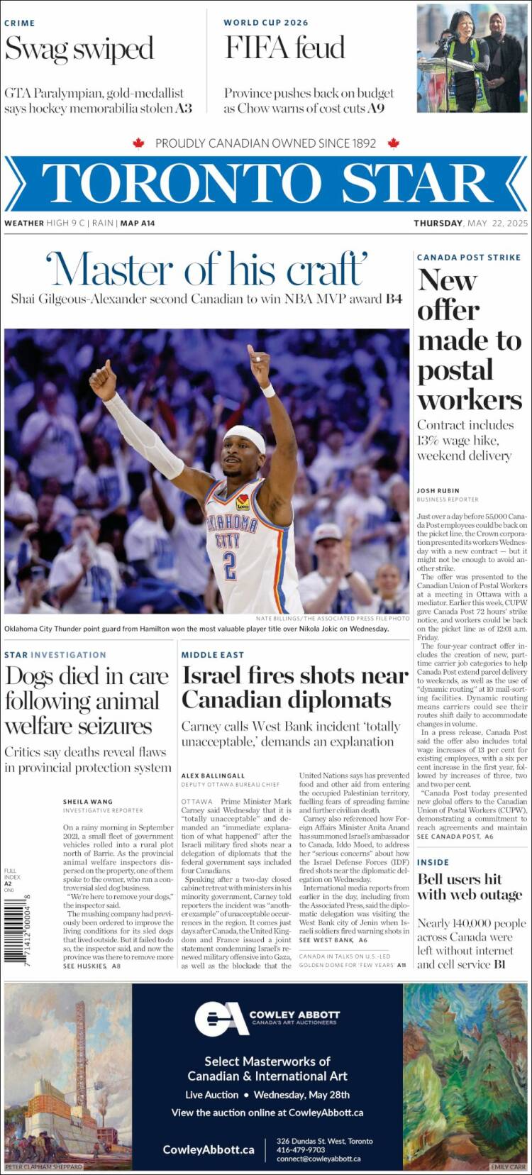 Portada de The Toronto Star (Canadá)