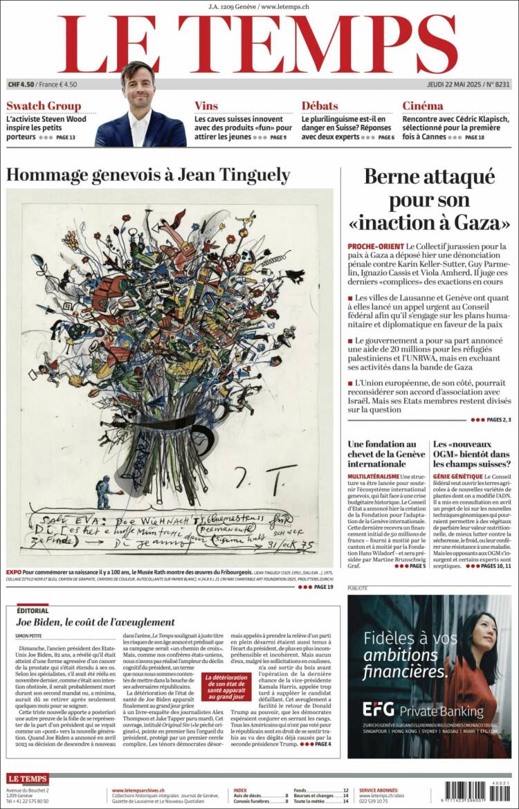 Portada de Le Matin (Suisse)