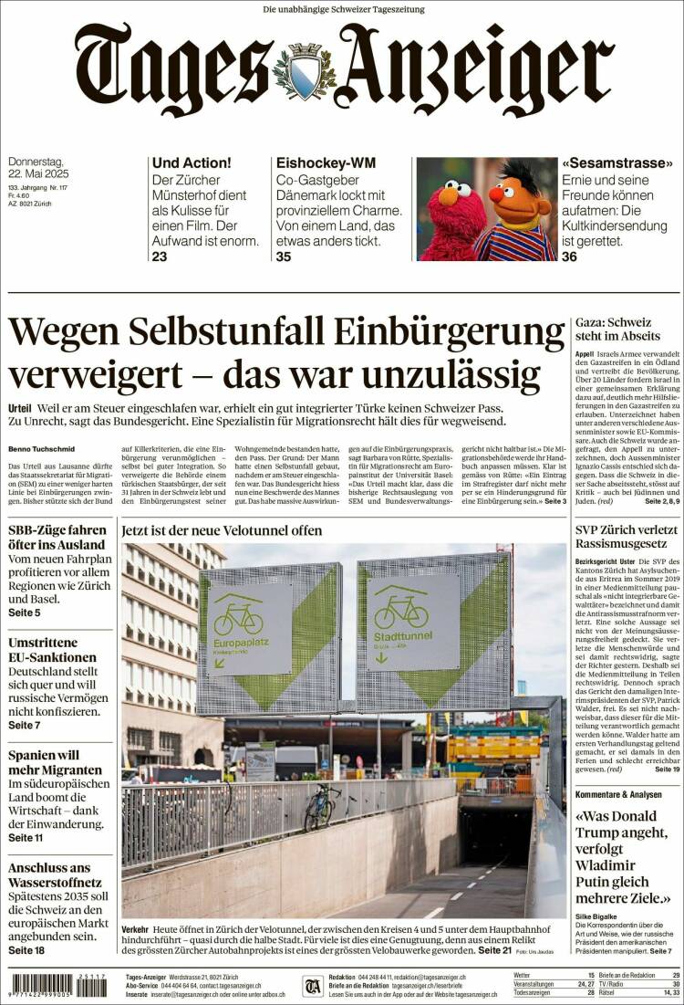 Portada de Tages-Anzeiger (Suisse)