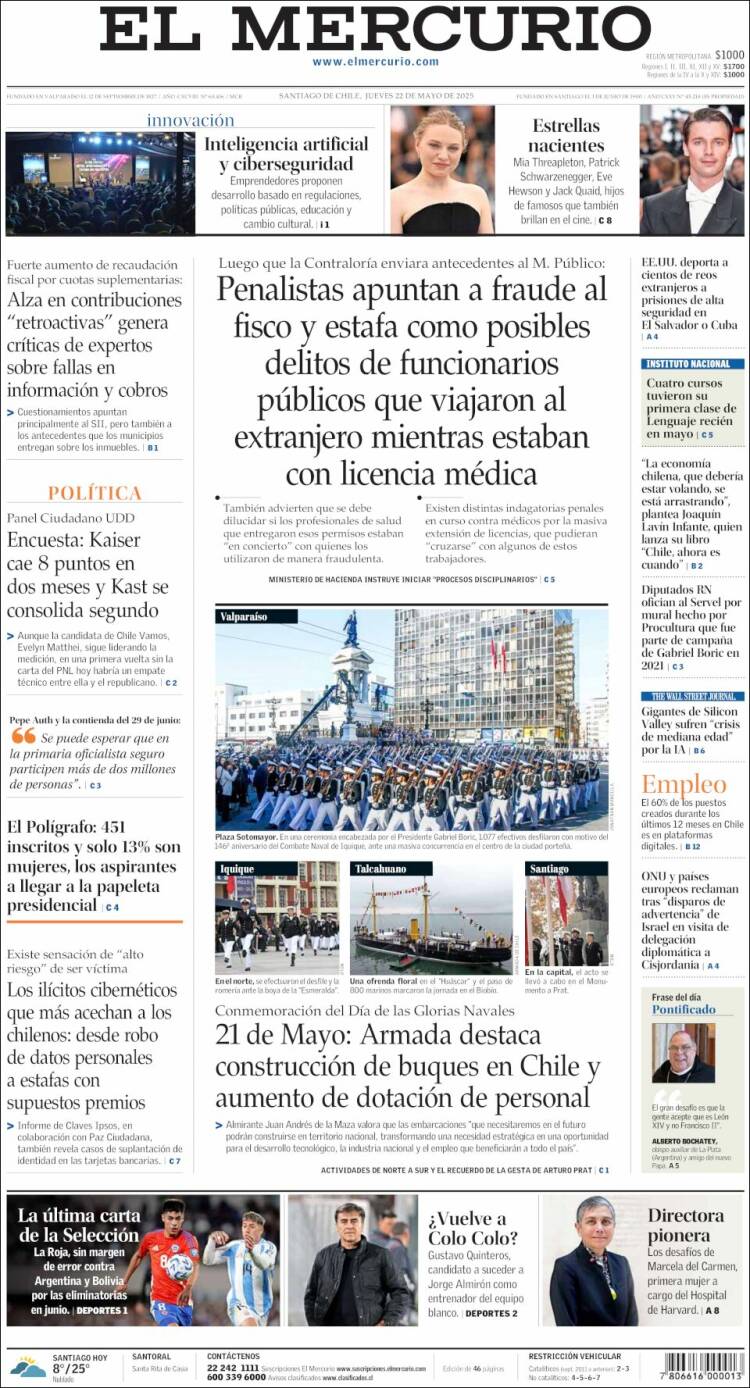 Portada de El Mercurio (Chili)