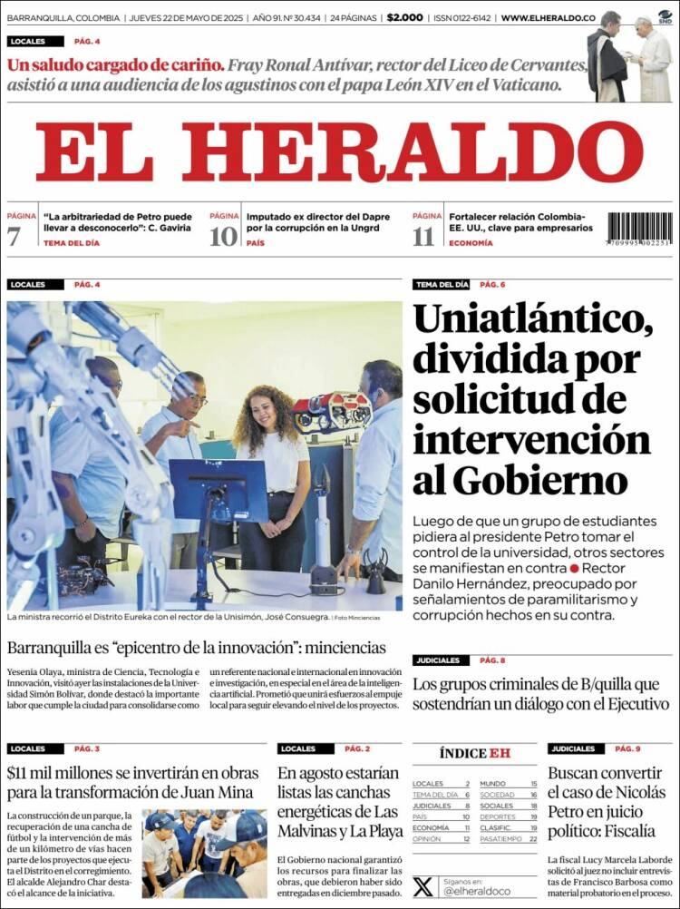 Portada de El Heraldo (Colombie)