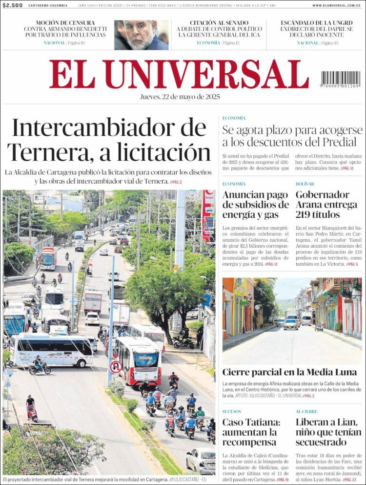 Portada de El Universal (Colombie)
