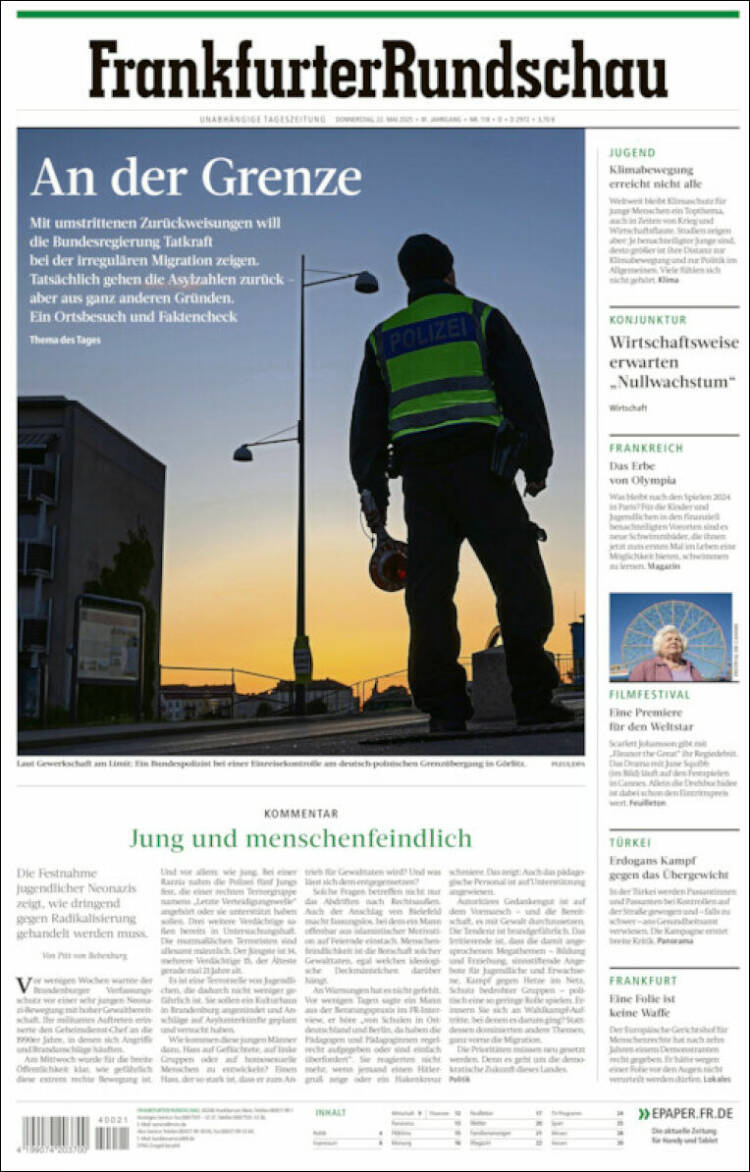 Portada de Frankfurter Rundschau (Allemagne)