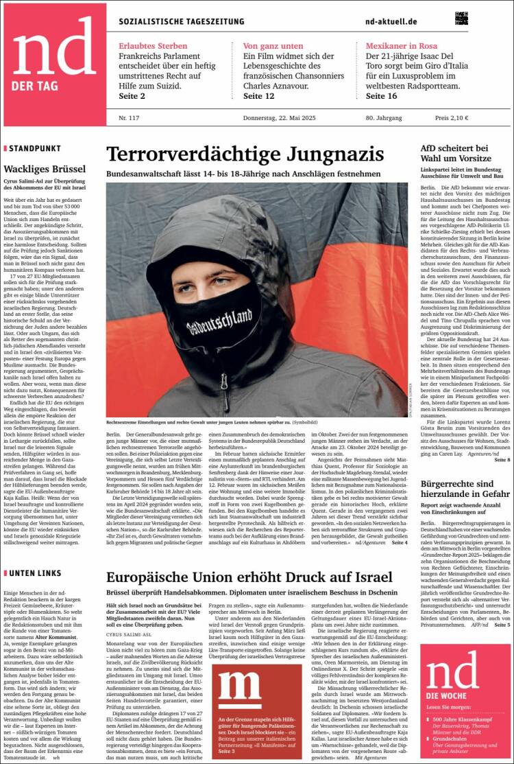 Portada de Neues Deutschland (Allemagne)