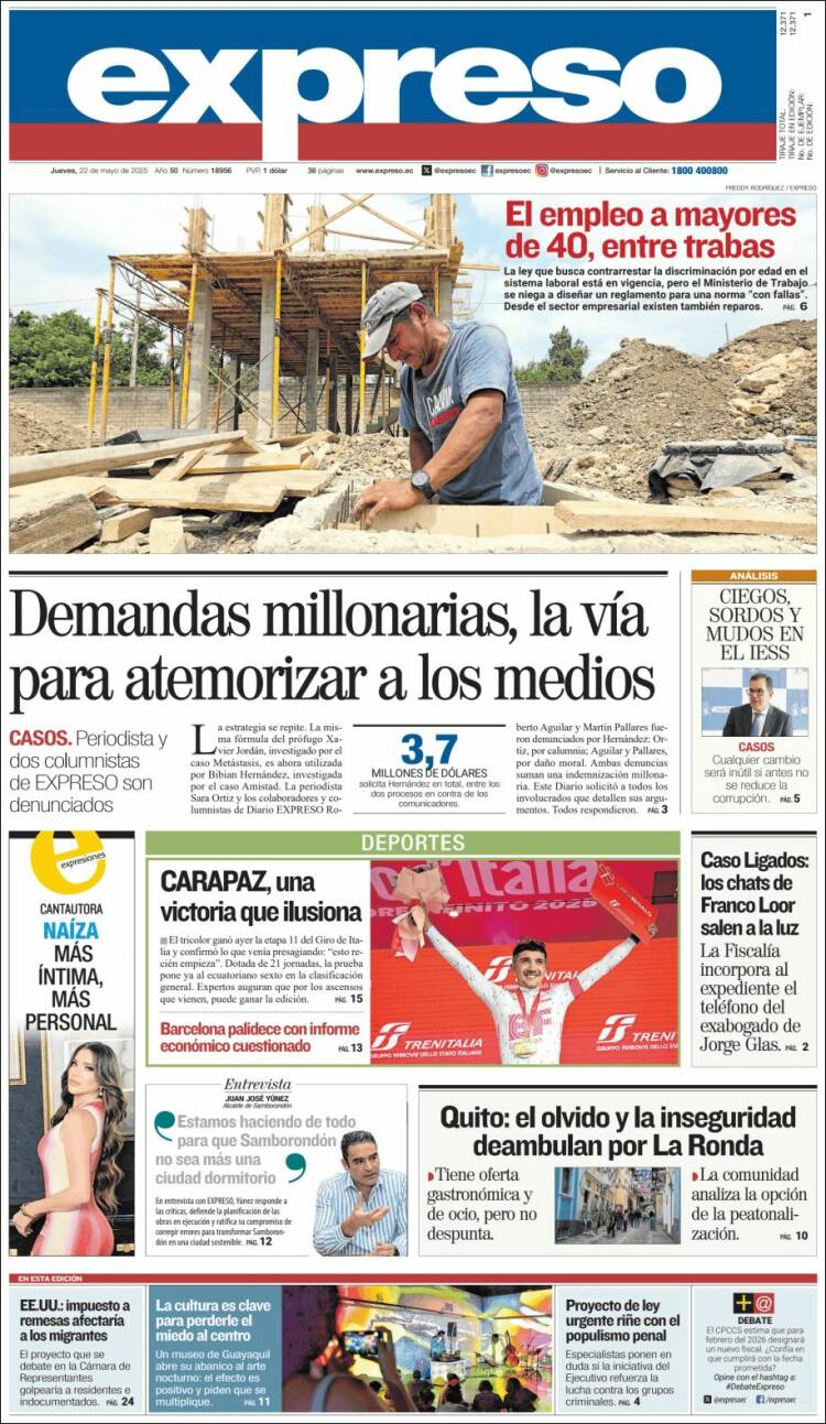 Portada de Expreso (Équateur)